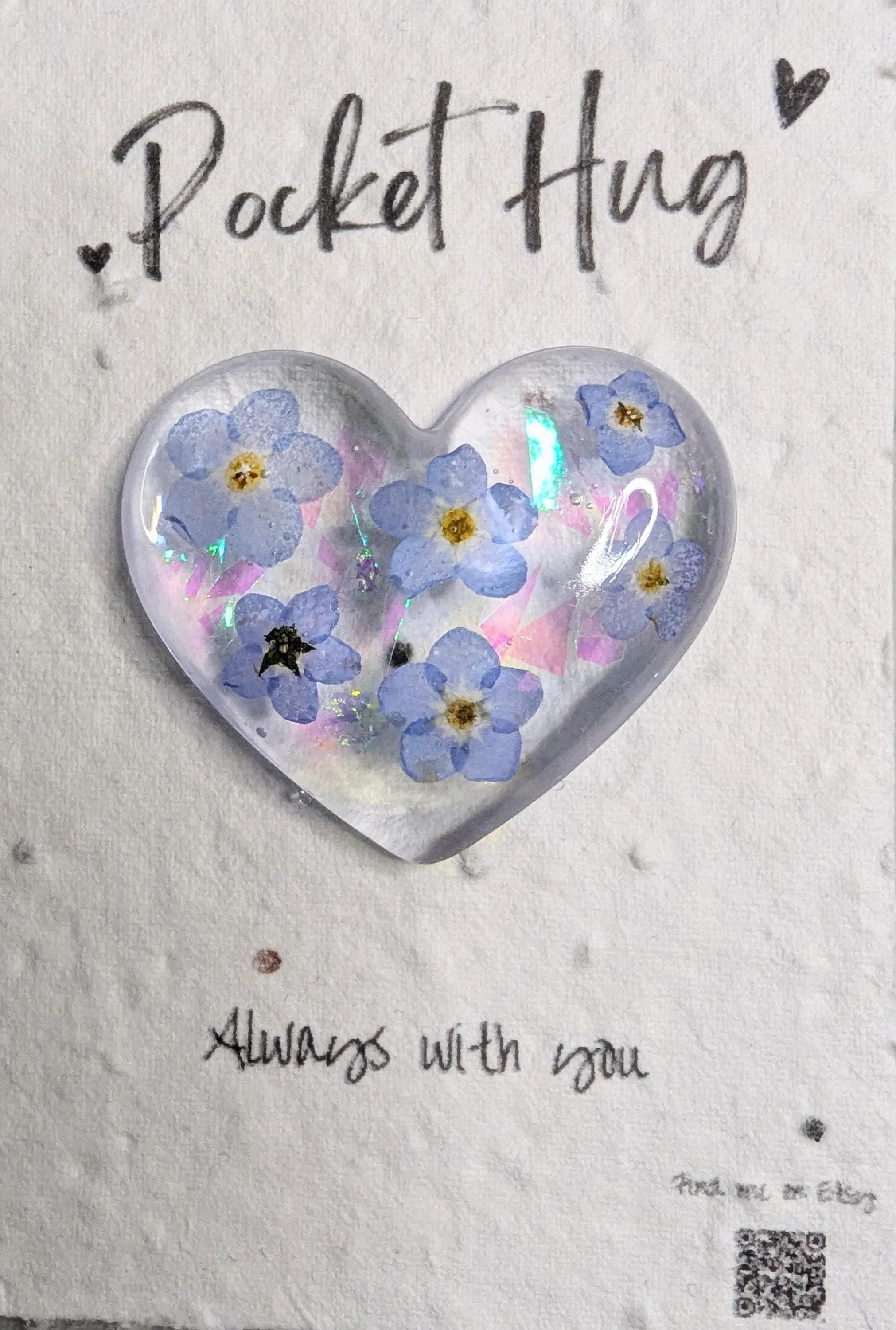 10+ Forget Me Not Heart Pocket Hugs: Real Pressed Flowers, Seeded Card Bulk Order
