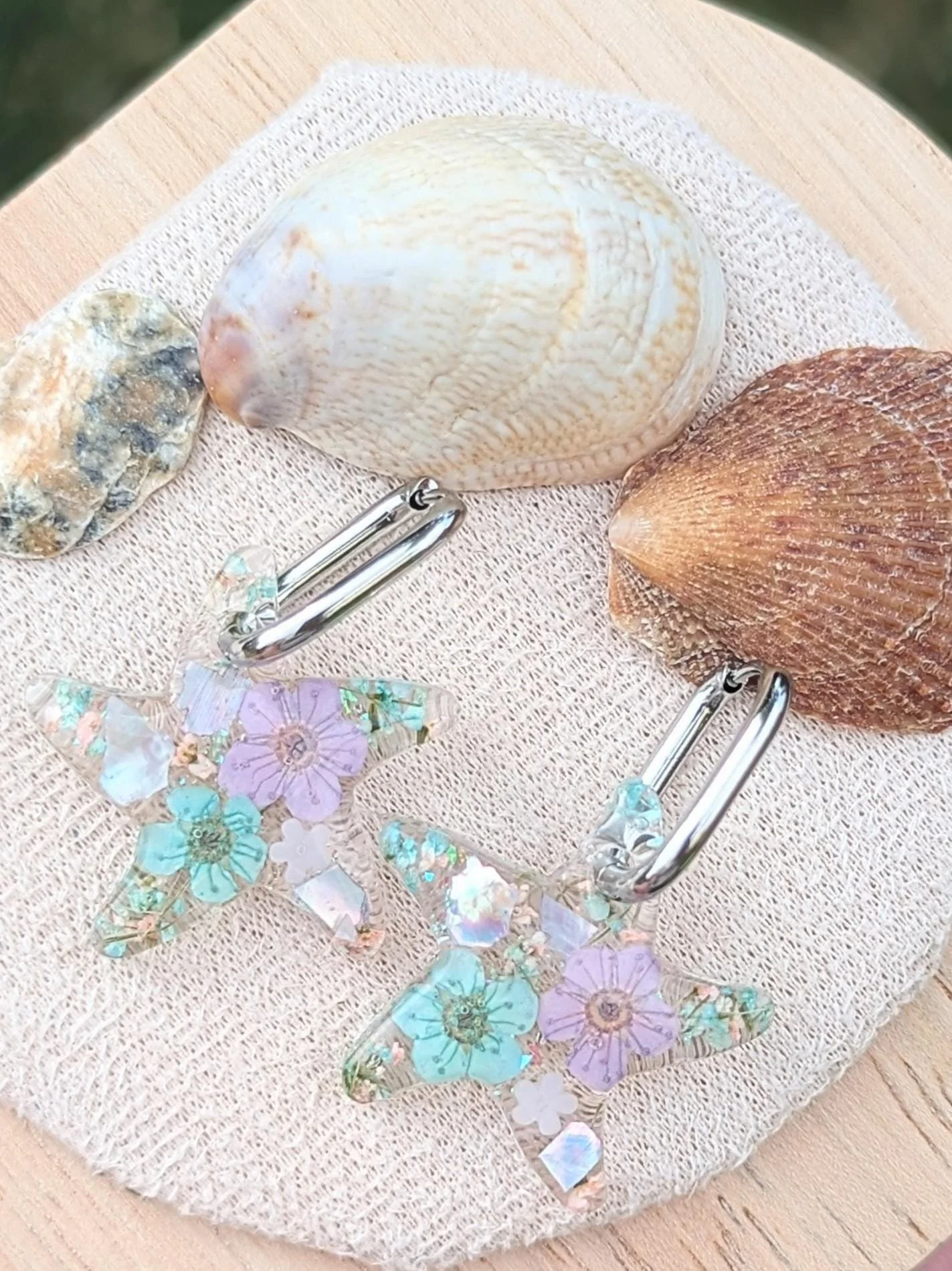 Pressed Flower Starfish Earrings: Mermaidcore Resin Hoops