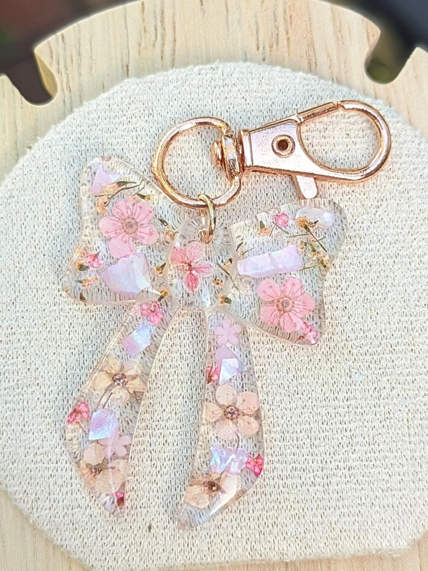 Pressed Flower Bow Bag Charm: Bow Shaped Confetti Keyring