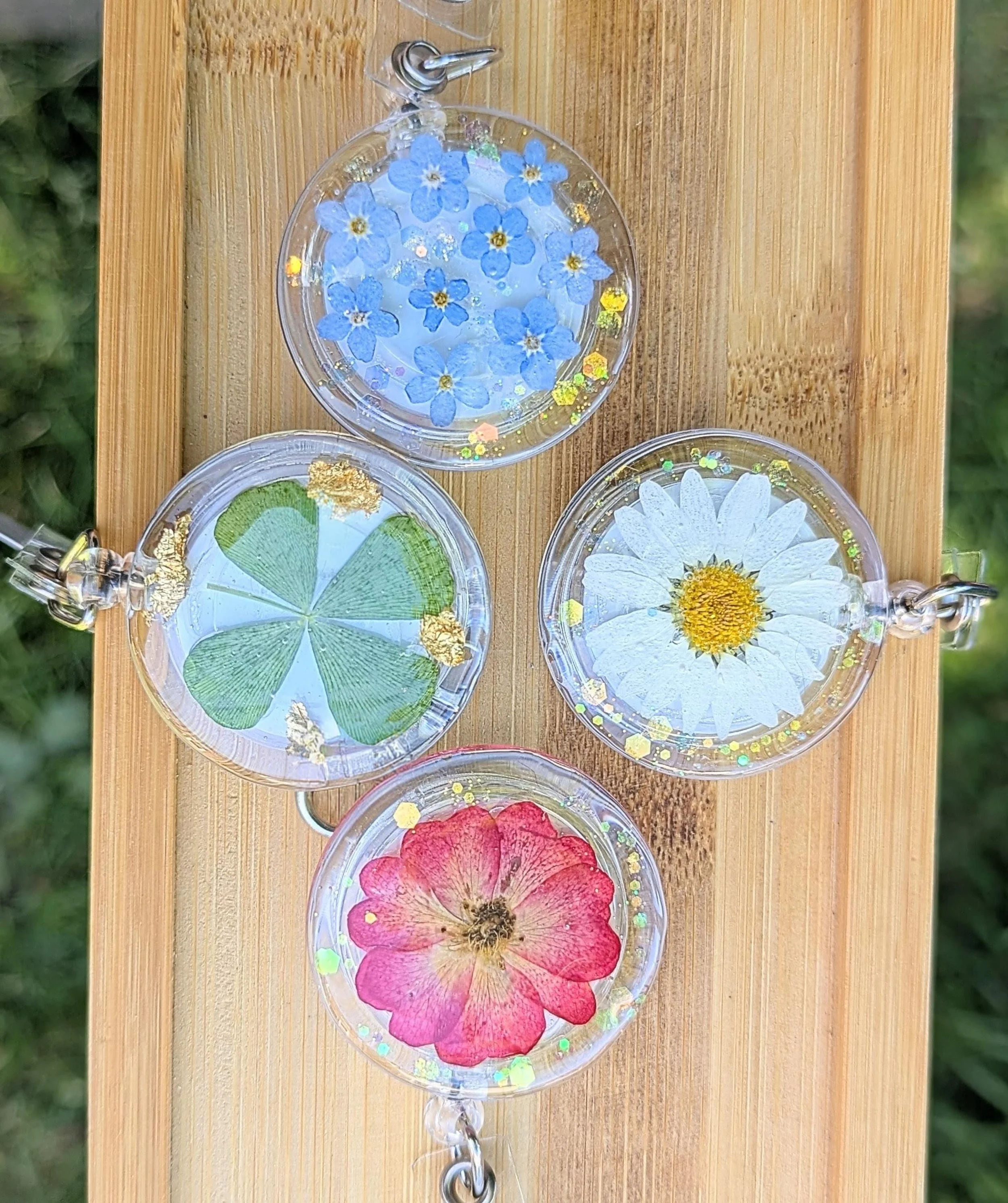 Pressed Flower Badge Reel: Real Flowers, Resin Accessory, Nurse Teacher Gift