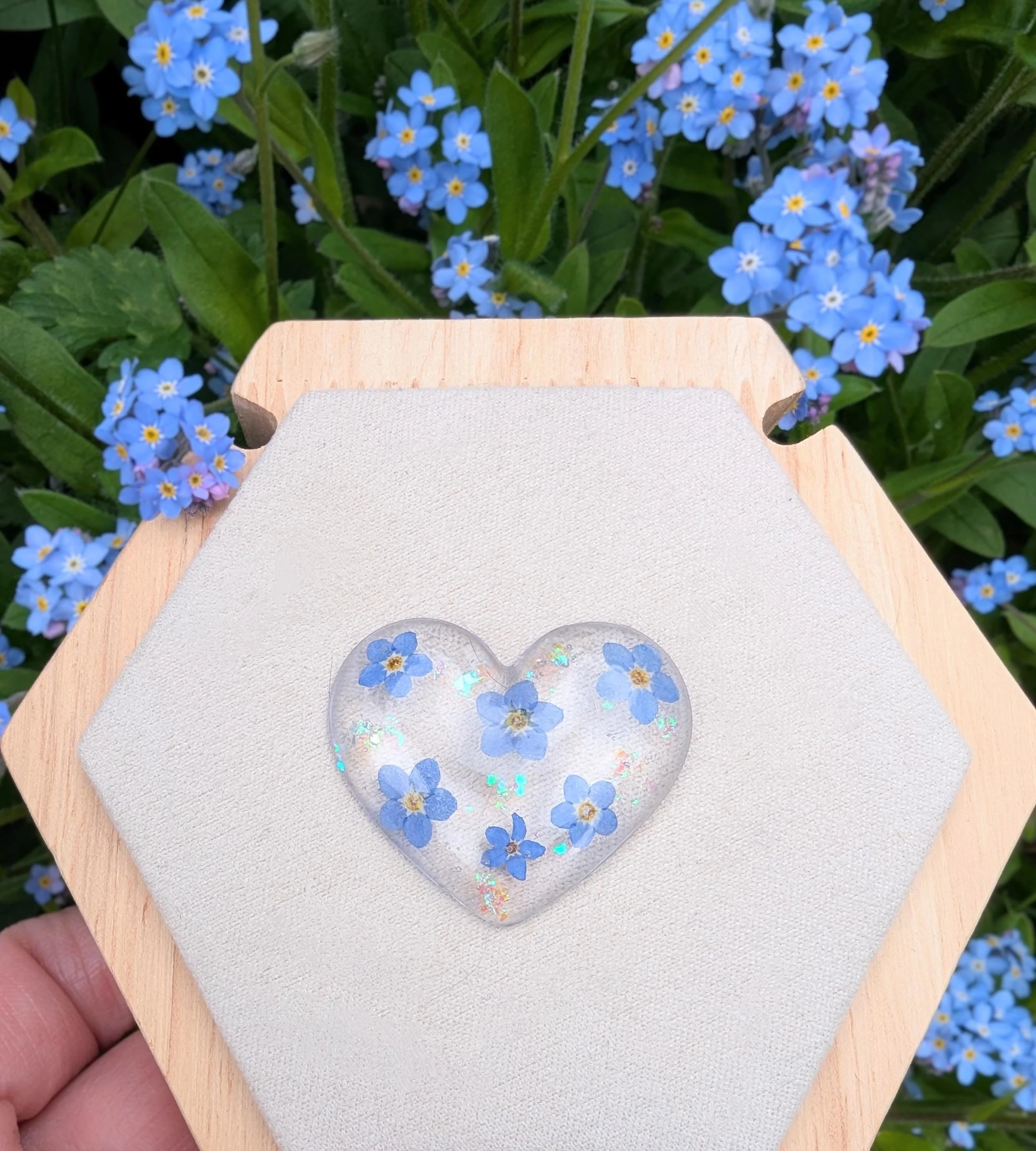 Forget Me Not Resin Heart Pocket Hug: Remembrance Gift
