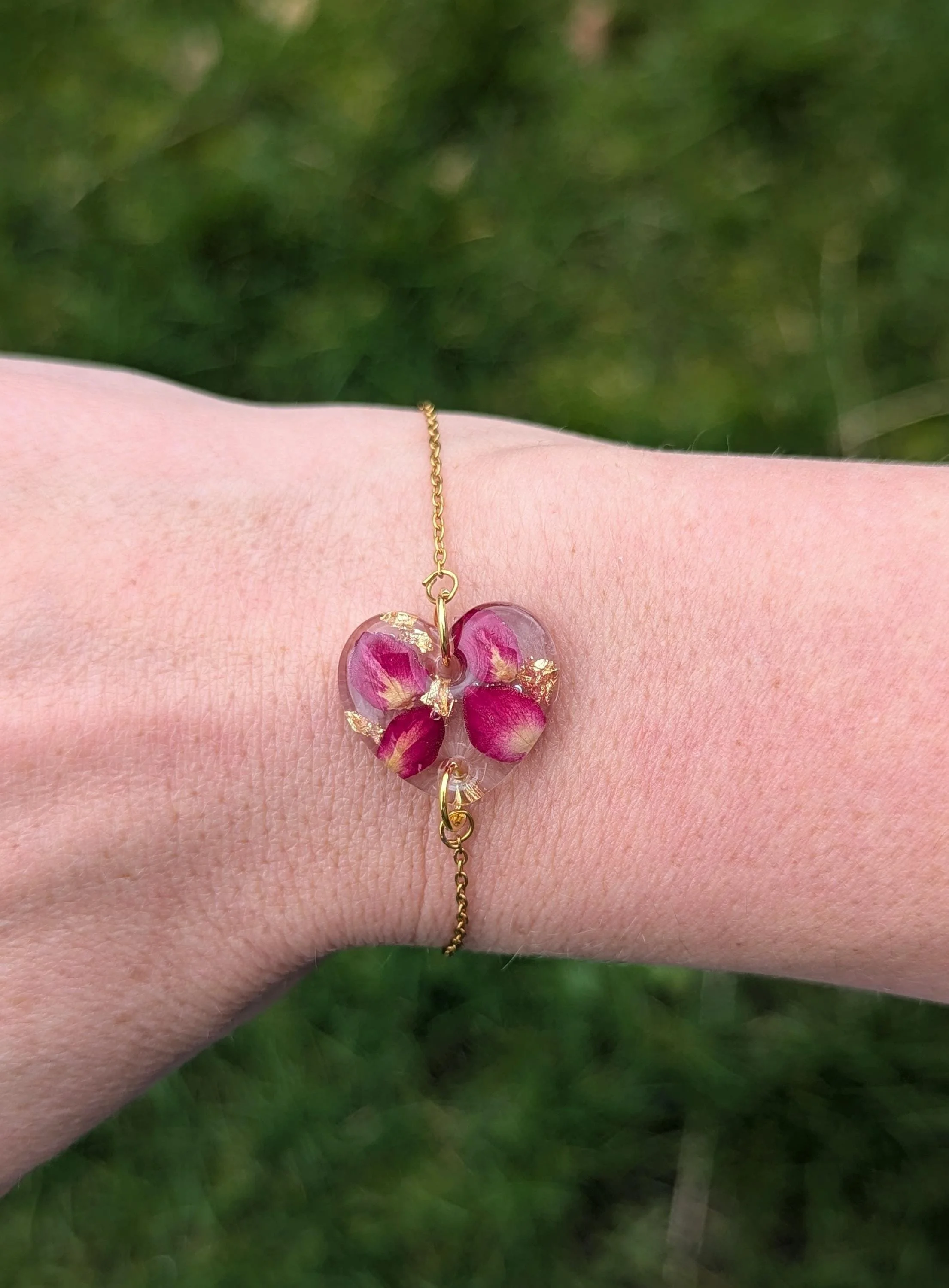 Real Rose Petal Heart Bracelet: Resin Nature Jewelry, Personalized Gift (Seeded Paper)