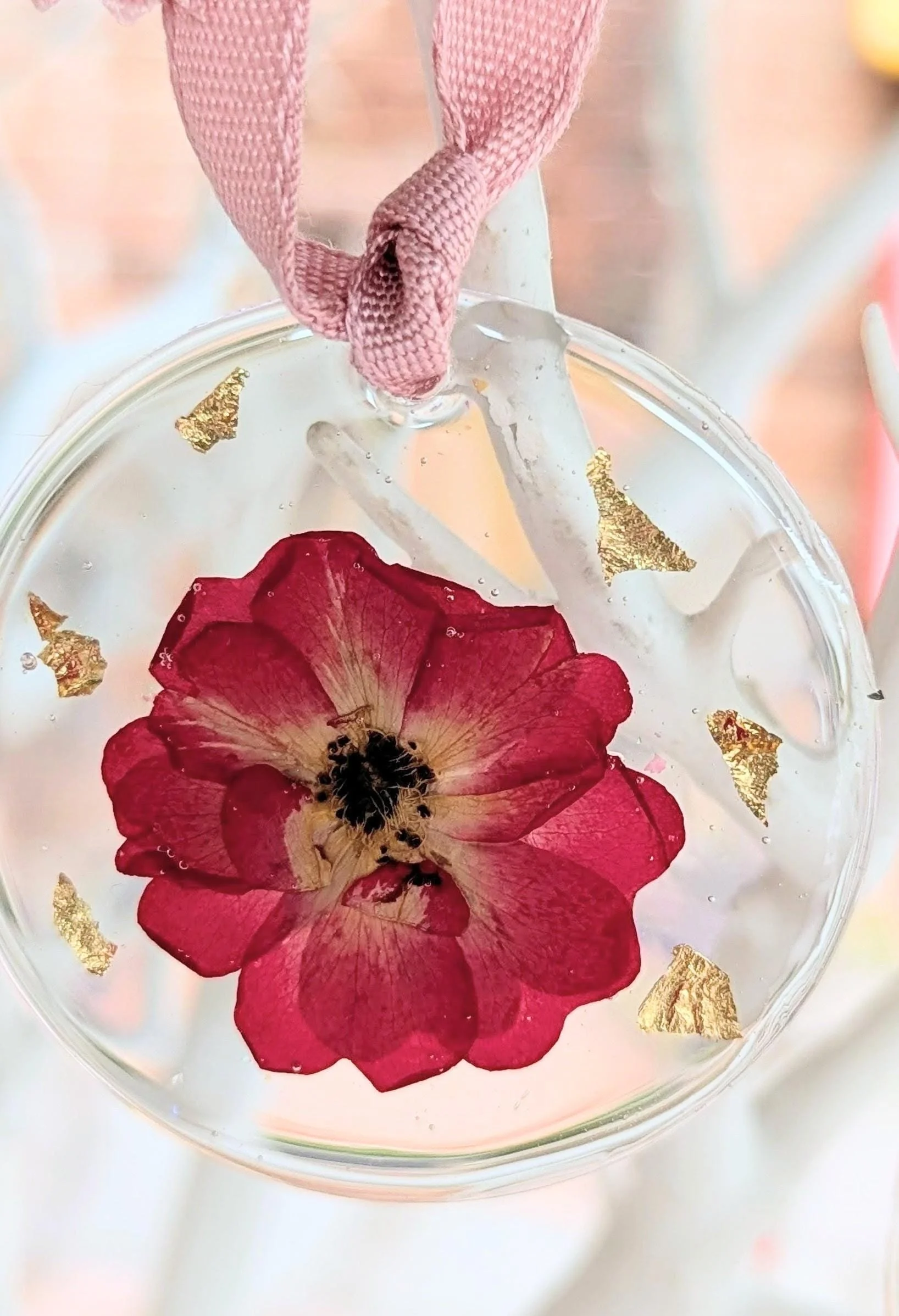 Pressed Rose Christmas Decoration: Real Dried Flower Resin Ornament Handmade