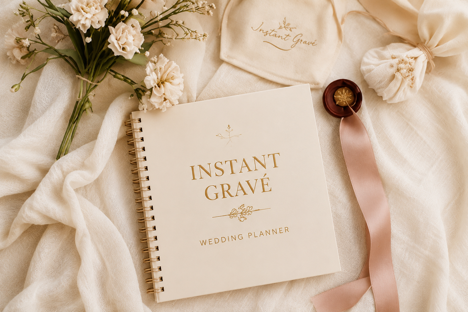 Livret Instant Gravé, support personnalisé remis aux mariés pour accompagner leur expérience de mariage avec élégance et émotion.