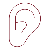 Icône d'une oreille avec un point d'interrogation, représentant un avis ou une question sur l'audition.