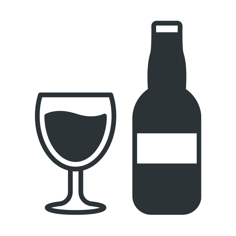 Icon of a wine glass and a beer bottle.