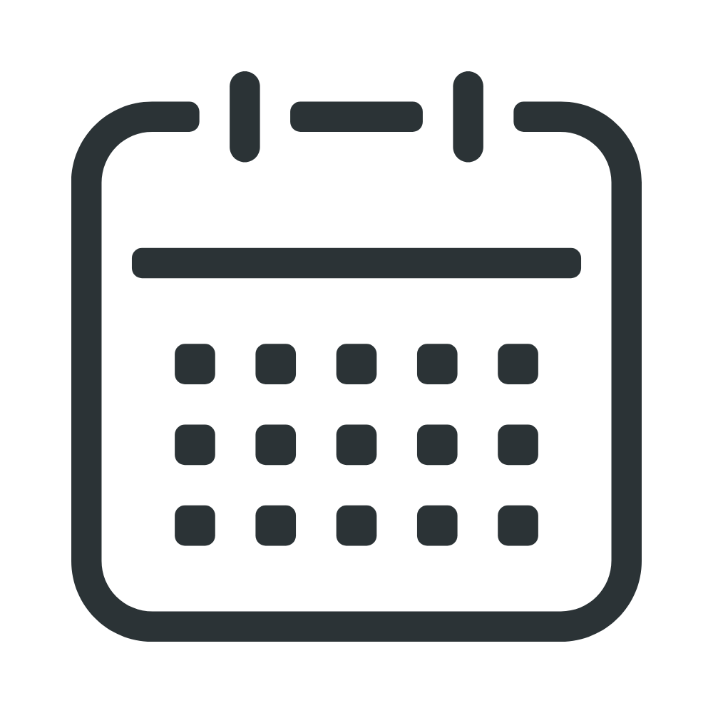 Icon of a calendar with a large grid and a header bar at the top.