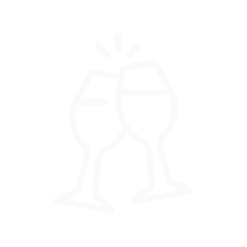 Icon of two clinking glasses with liquid, celebrating or toasting.