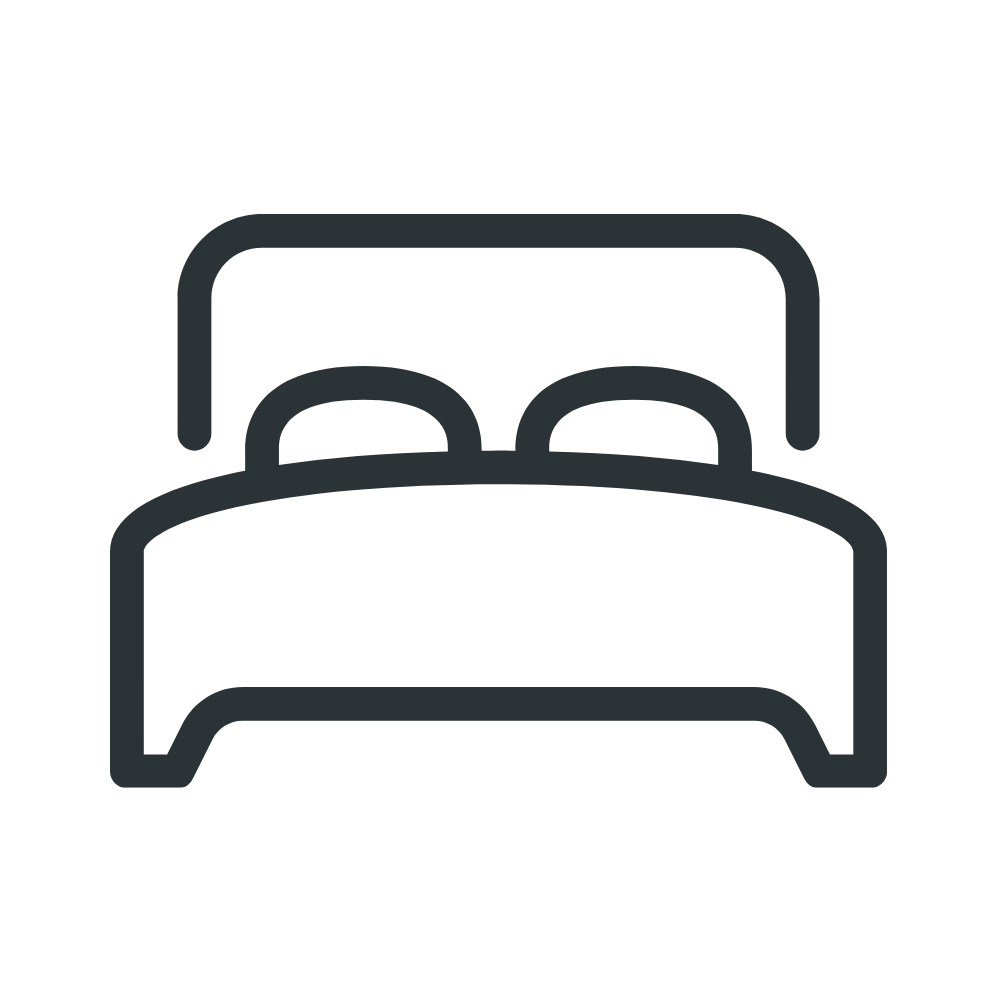 Minimalist line drawing of a bed with two pillows and a headboard.