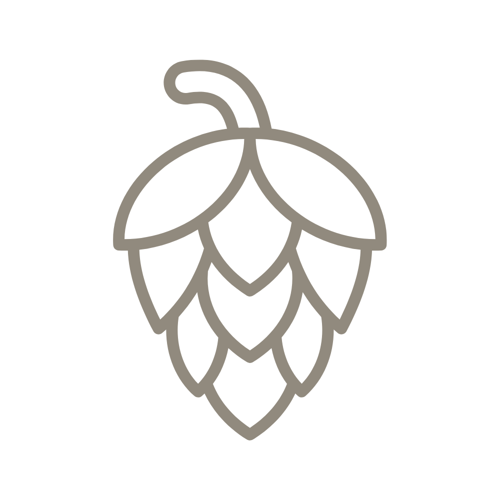 Line drawing of a hop cone, an icon representing hops used in brewing.