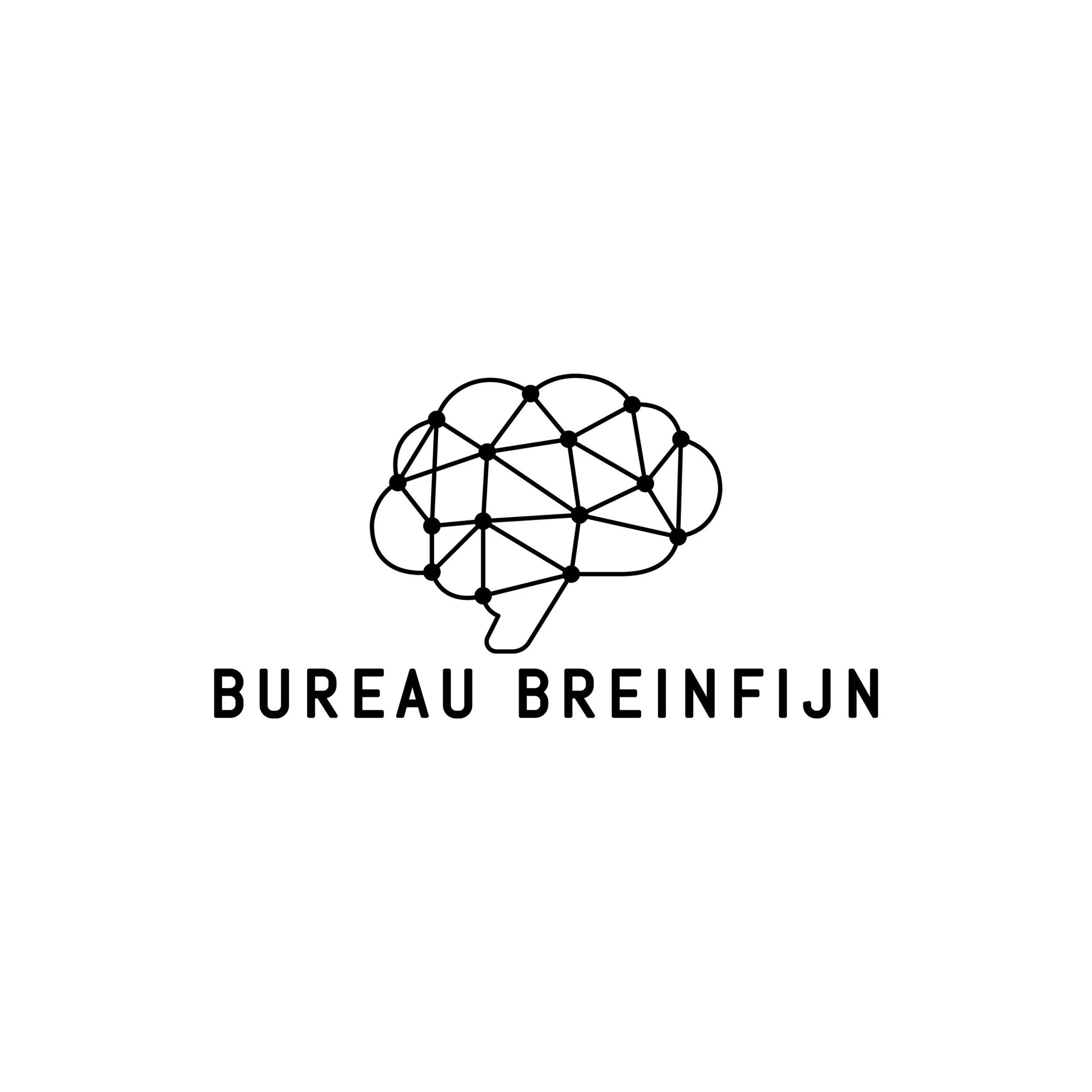 Een zwart-wit lijntekening van een hersenhelft met het logo van Bureau Brenfijn eronder.