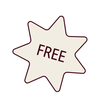 A star-shaped sign with the word 'FREE' in the center, black background.