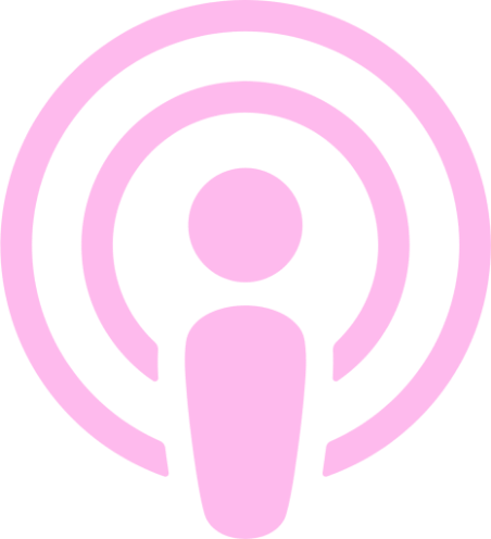 Pink podcast or radio broadcasting icon with concentric circles and a microphone figure in the center.