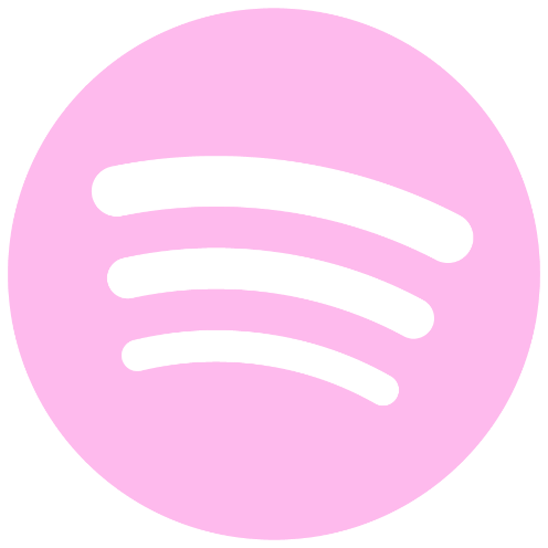 Pink circle with black Spotify logo in the center.