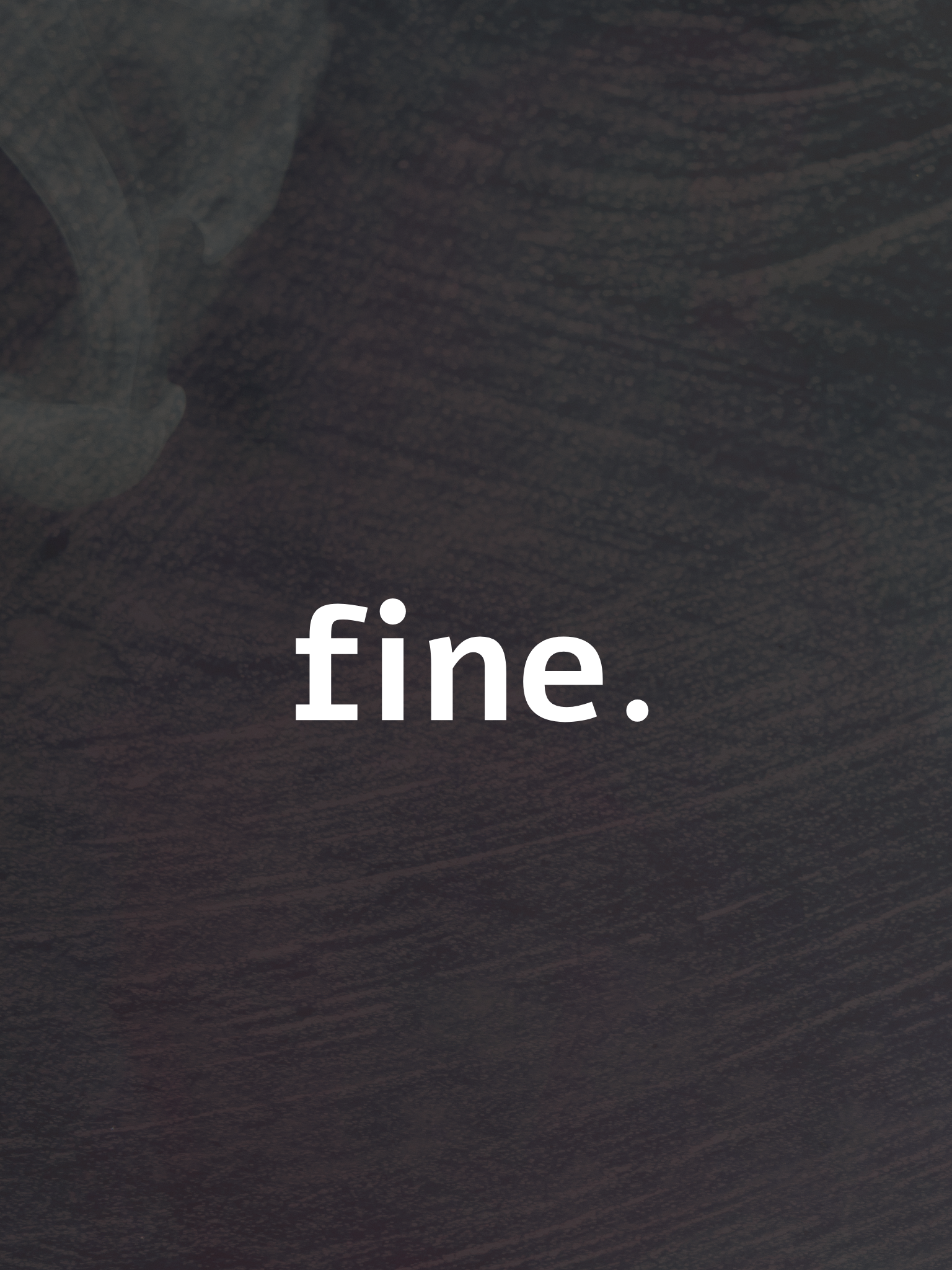 Text overlay on a dark textured background reading 'fine.'