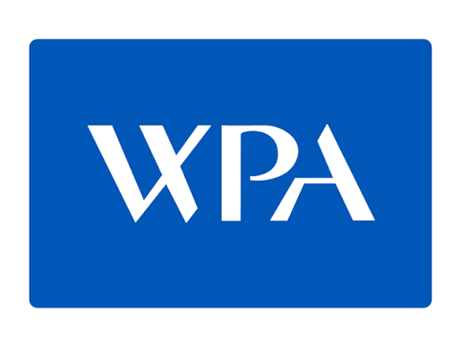 Blue rectangular sign with white letters spelling 'WPA'.