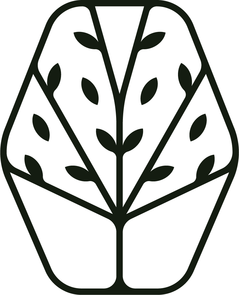 Simple black outline illustration of a leaf with multiple smaller leaves inside.