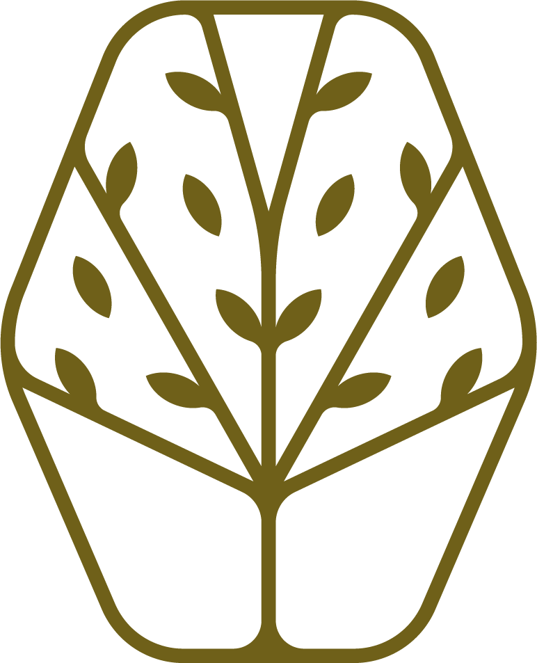 Line drawing of a leaf with smaller leaves inside it, stylized in a simple, minimalist style.