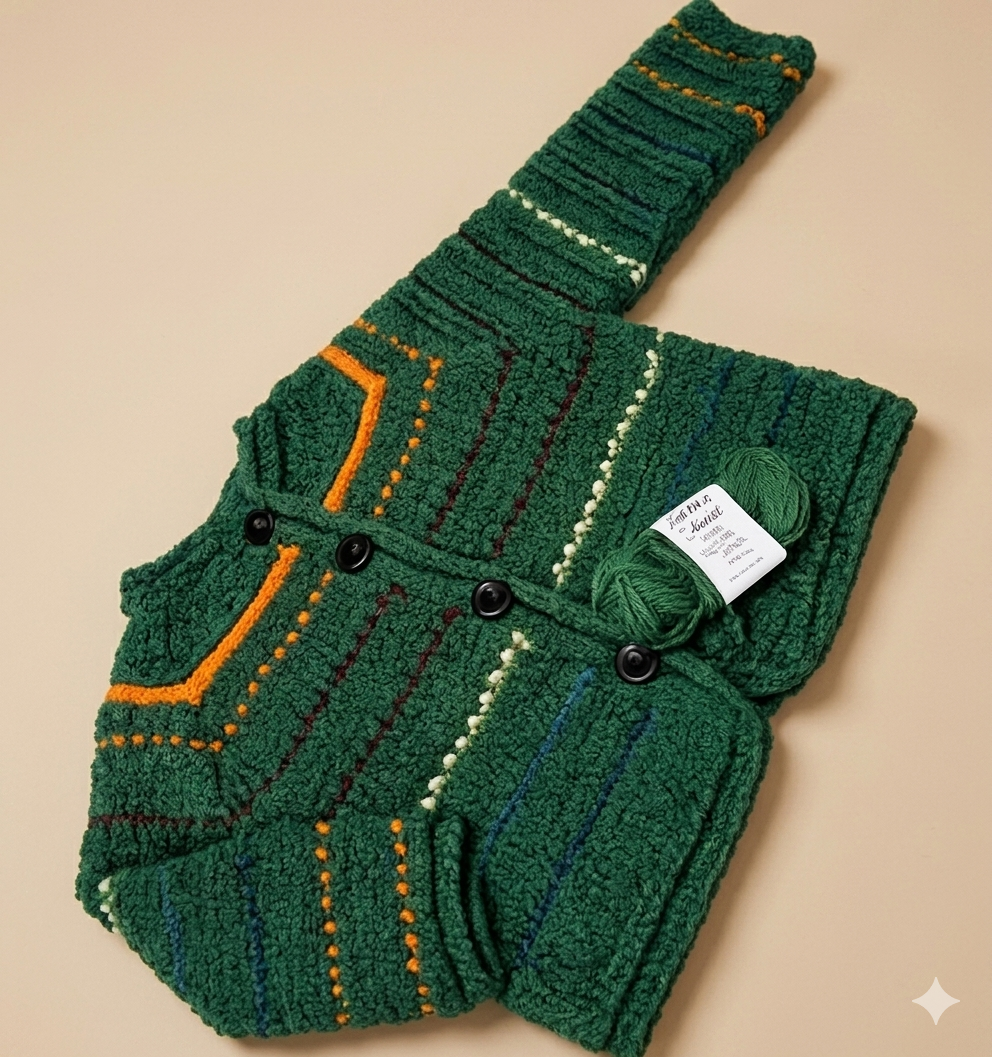 Casaco verde, em crochê, feito a mão. Peça única. Sob encomenda.