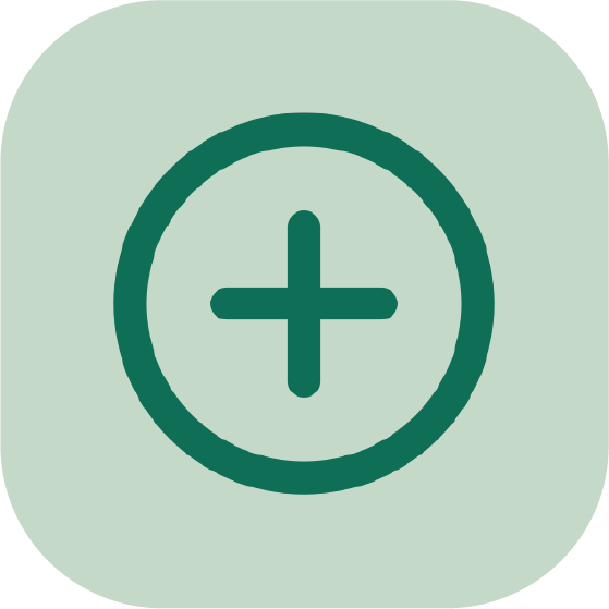 Ícono de un signo más dentro de un círculo, sobre fondo verde claro.