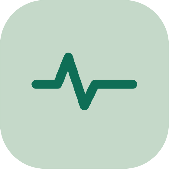 Ícono de una línea de electrocardiograma en color verde sobre fondo de color verde claro.