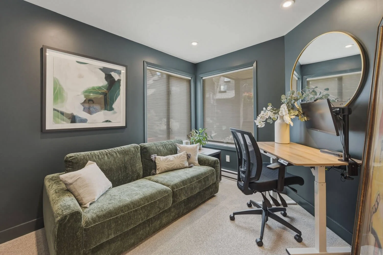 The second bedroom doubles as an office, a bedroom or an occasional guest bedroom. A pocket door maximizes your second bedroom floor space.