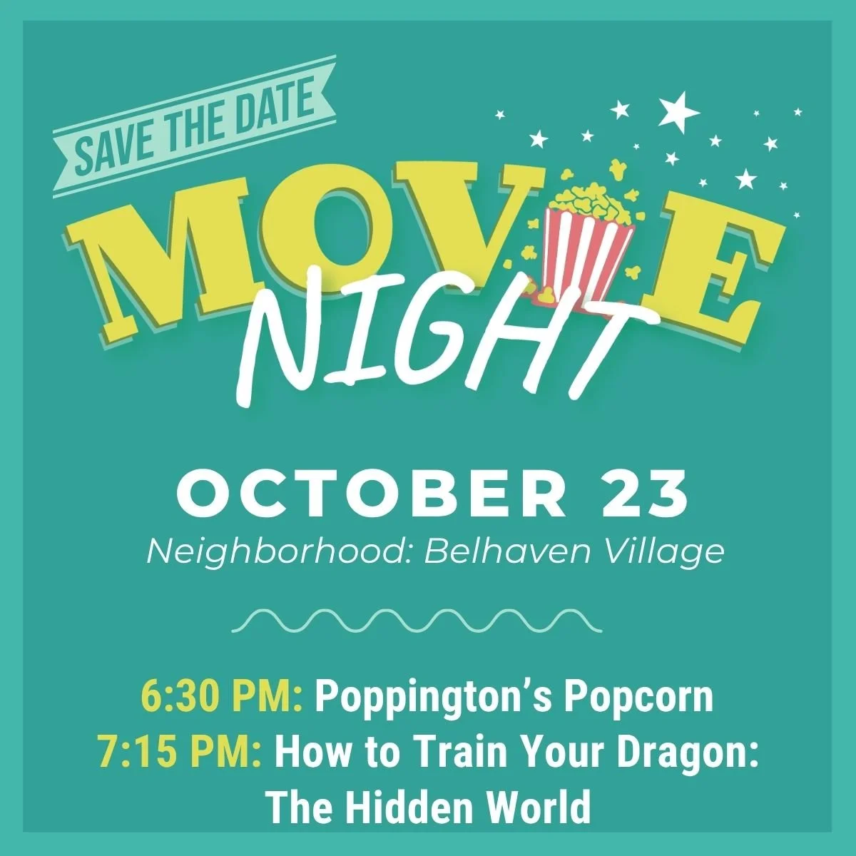 We are 1 week away from the second movie night in our movies in the pocket parks series! Grab your chairs, blankets, neighbors and friends, and join us in Belhaven for a continuation of their How to Train Your Dragon movie showings.
