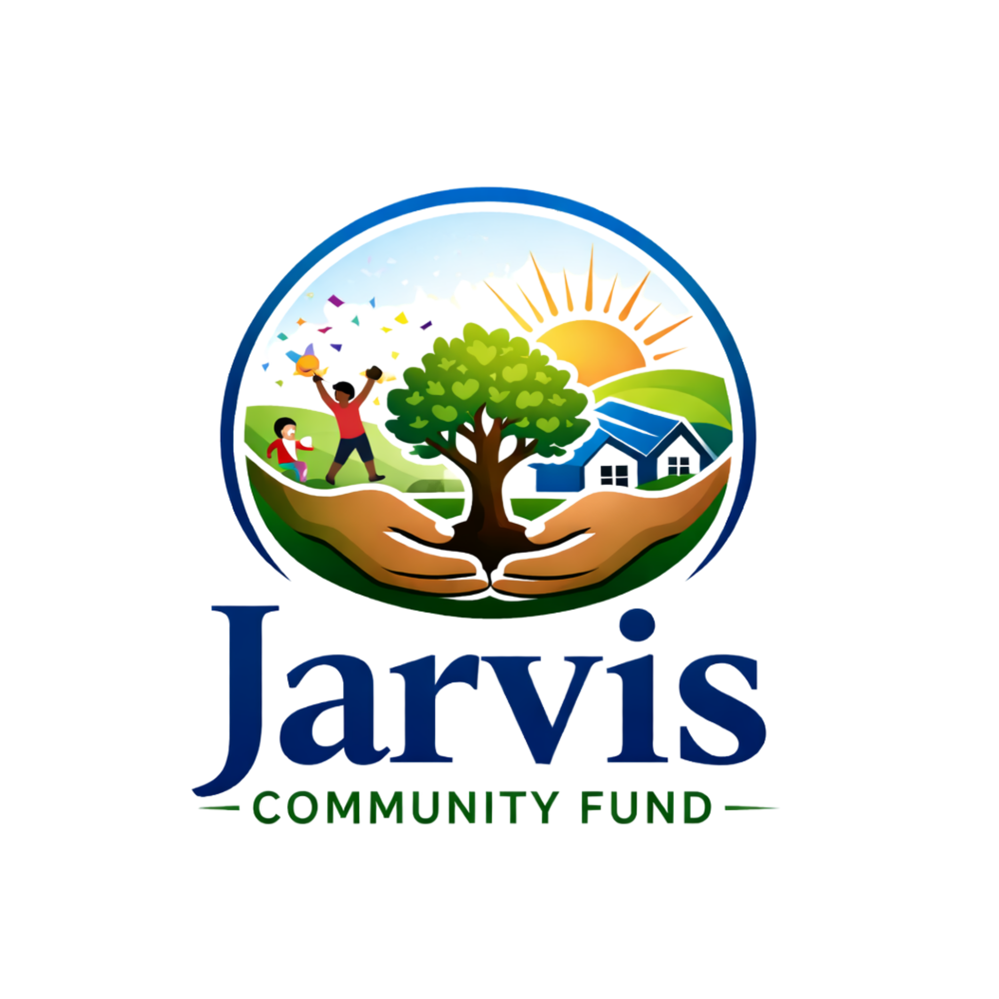 Logo for the LGBTQ+ Community Fund, featuring a tree and people holding hands, in vibrant colors, with text in blue and green.