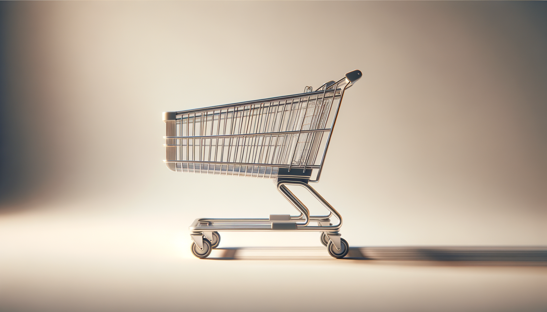 Empty metal shopping cart against a plain background.