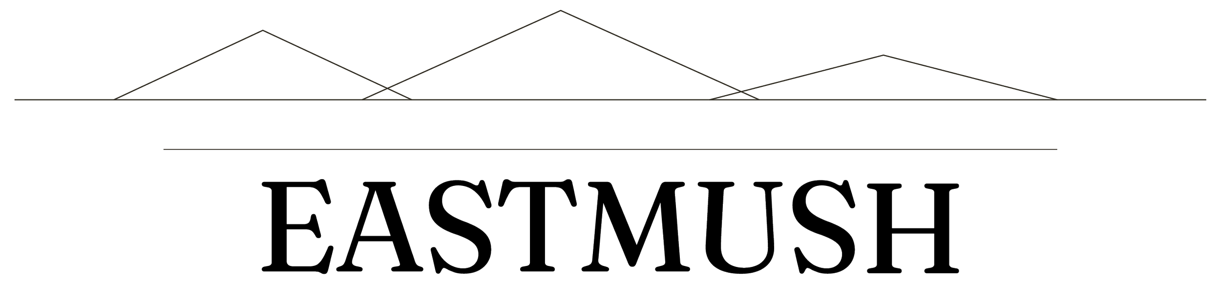 Logo for EastMush with stylized mountain peaks above the text.