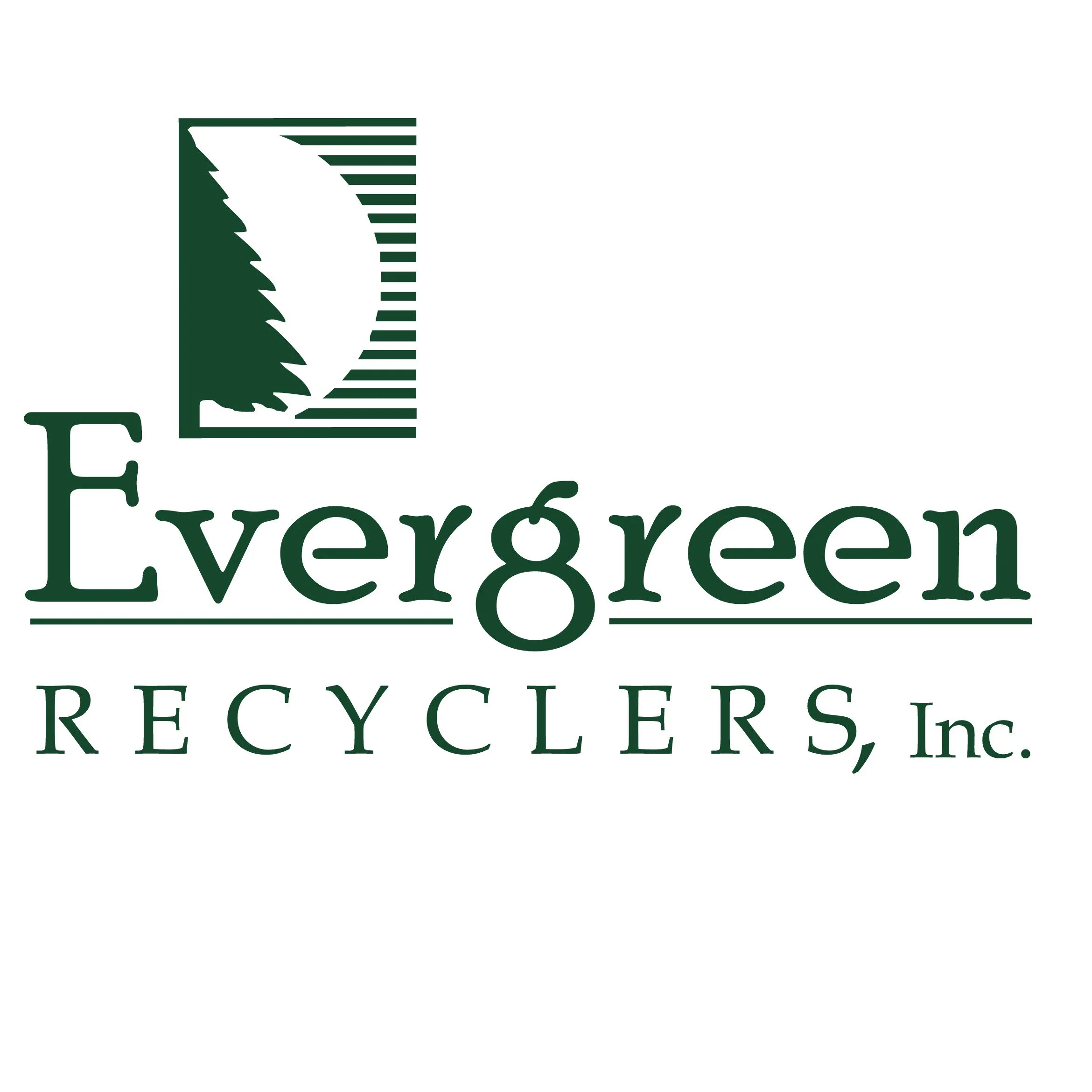 A logo for Evergreen Recycling Inc. with a stylized green tree and text.