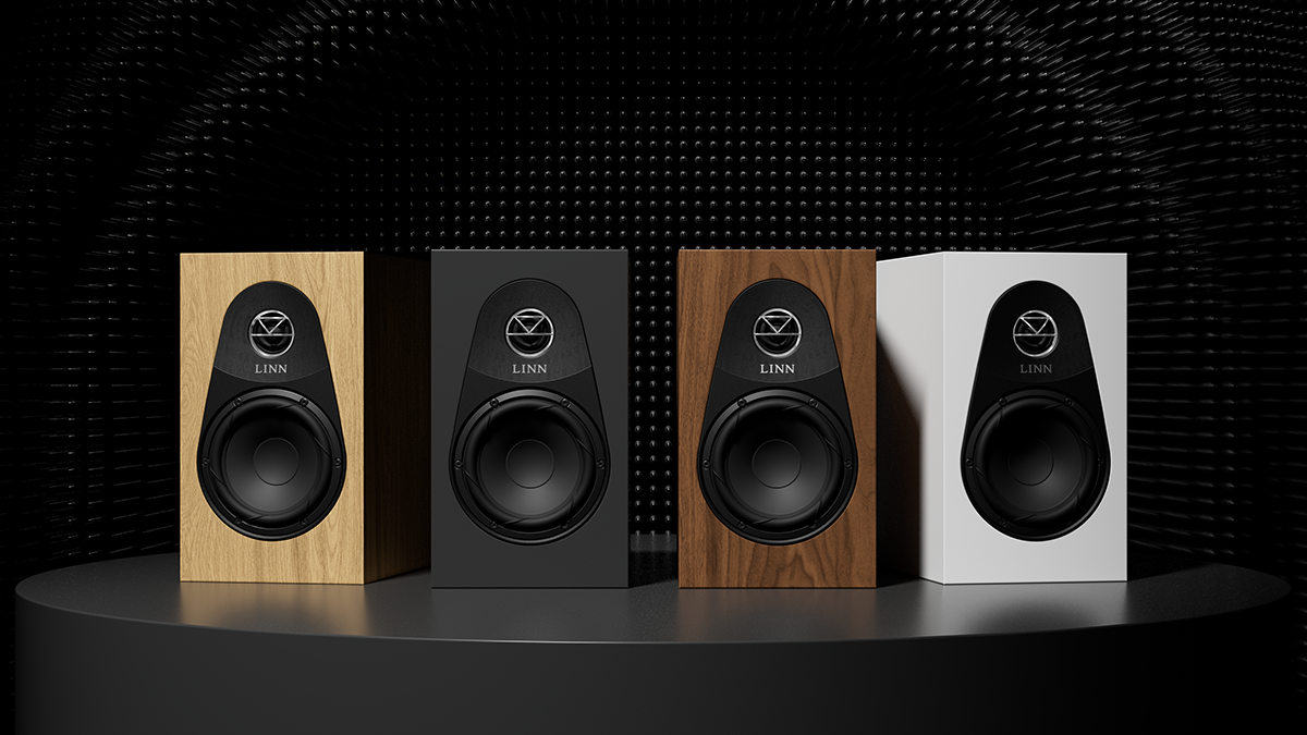 Diffusori compatti Linn 119 nelle finiture Oak, Satin Black, Walnut e Satin White.