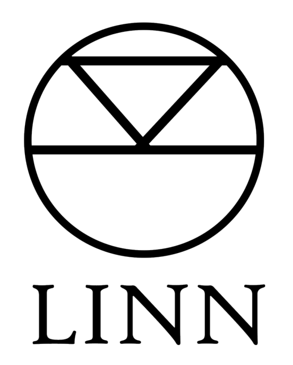 Logo con cerchio contenente un triangolo invertito sopra un'area ondulata, con la parola 'LINN' sotto.
