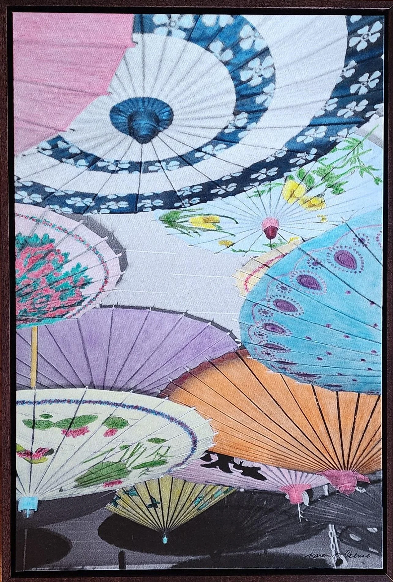 Hand-Painted-"Parasols in Walterboro SC" Umbrellas. Ceiling. Acrylics