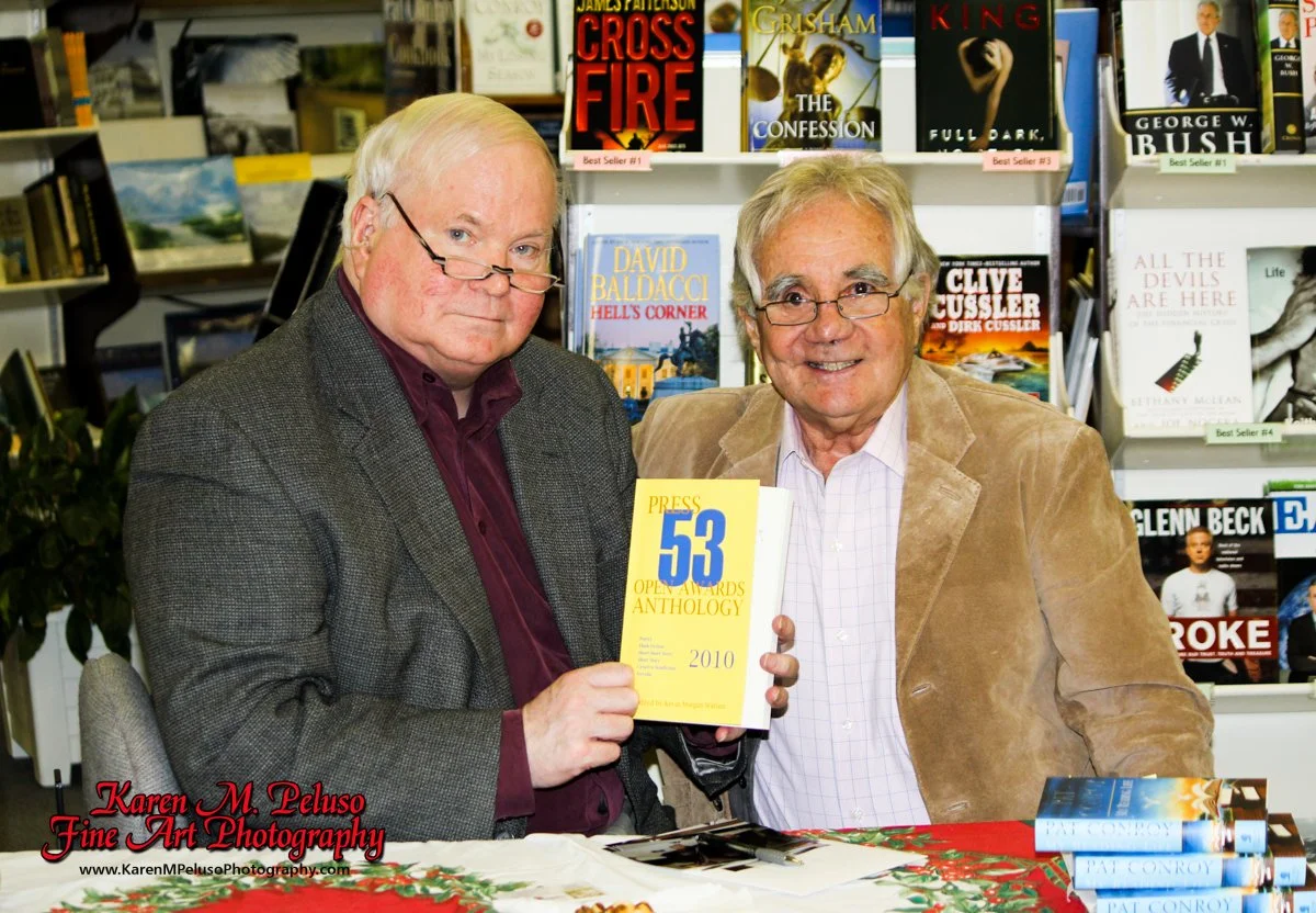 Pat Conroy with Clinton B. Campbell celebrating his award-winning poem in Press 53 titled "The Day My Wife Kissed Pat Conroy"