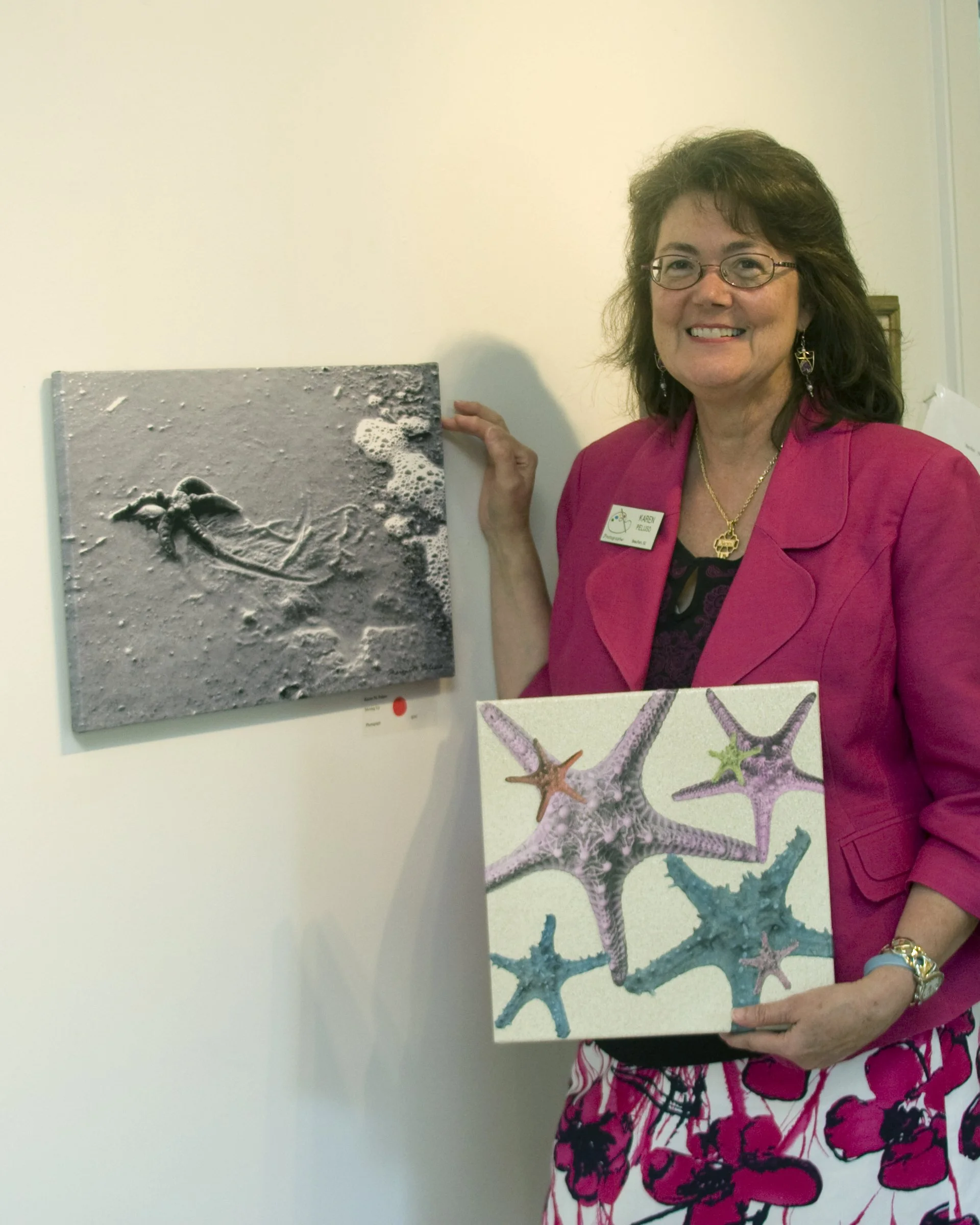 Karen M. Peluso by Sandy Dimke. At the Charles Street Gallery "Starfish Invitational Exhibit" Benefit for Beaufort Memorial Hospital Foundation. 2011. Charles Street Gallery has since closed. 
www.bmhsc.org/BeaufortMemorialFoundation
