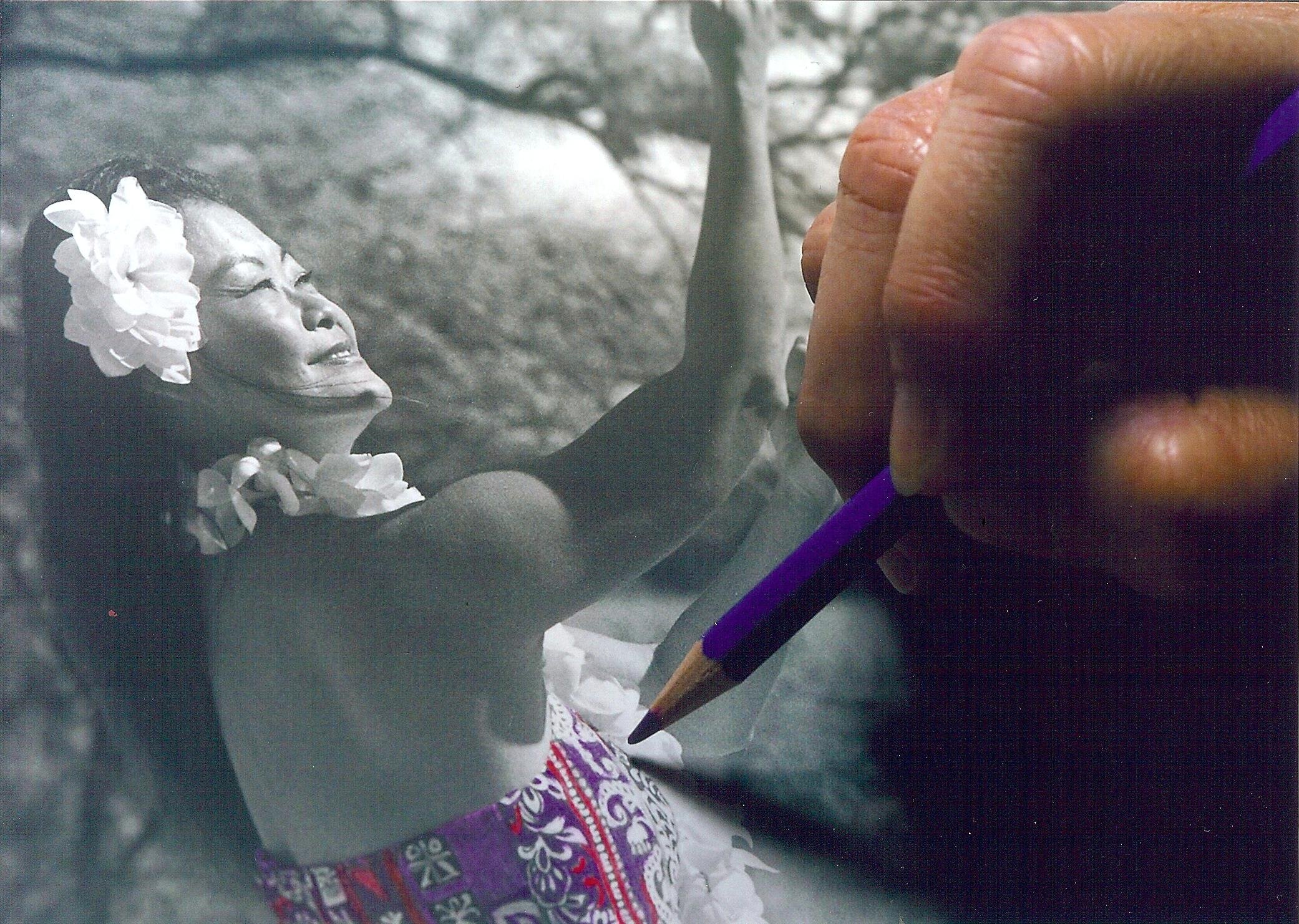 Karen M. Peluso hand-painting/coloring with Marshall's Oils pencils. Photo by Megan Lovett purchased from Beaufort Gazette/Island Packet 2007