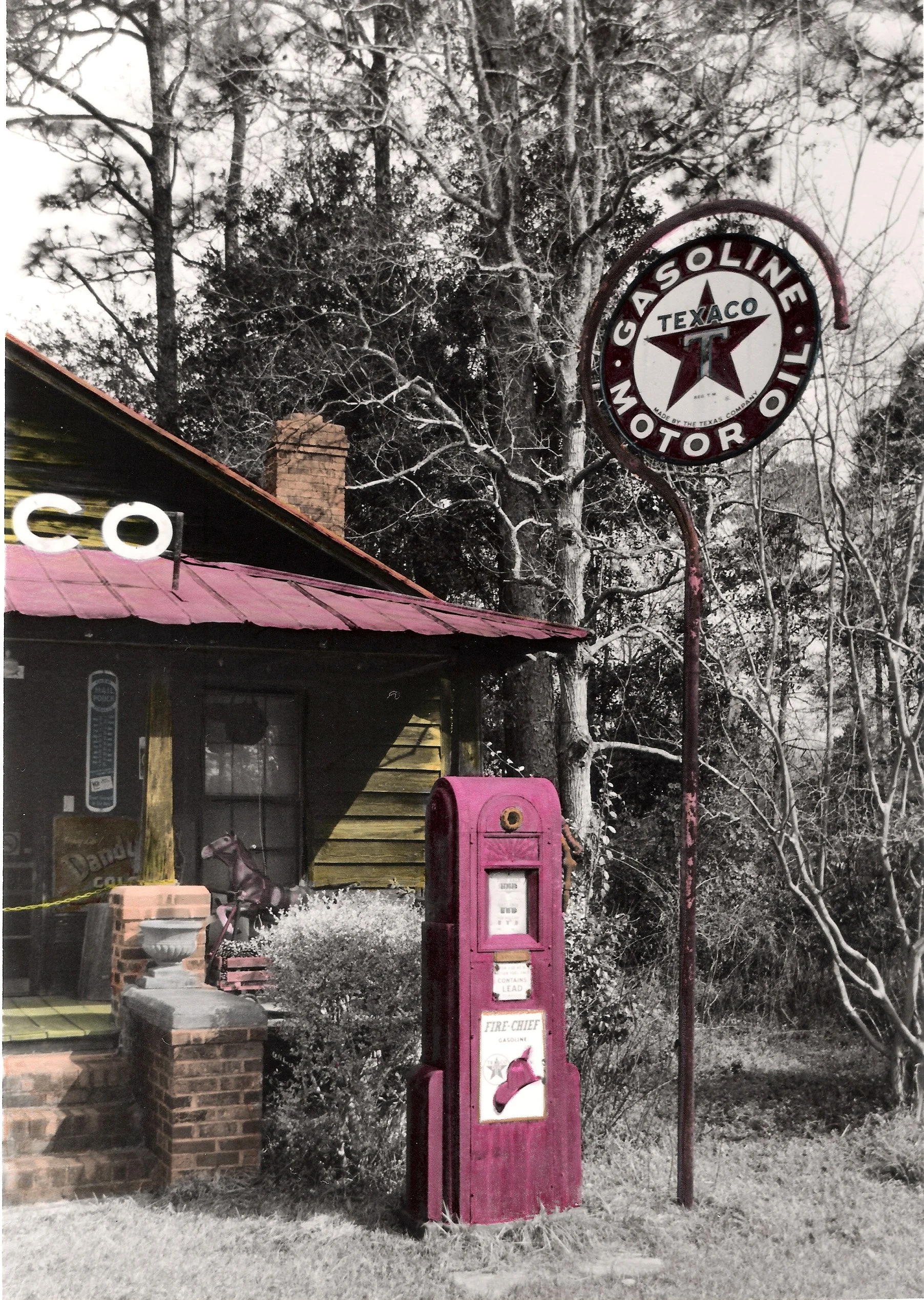 Hand-Painted-"The Texaco Star" Antique. Gas. Pump. Sign. Red. Oils.