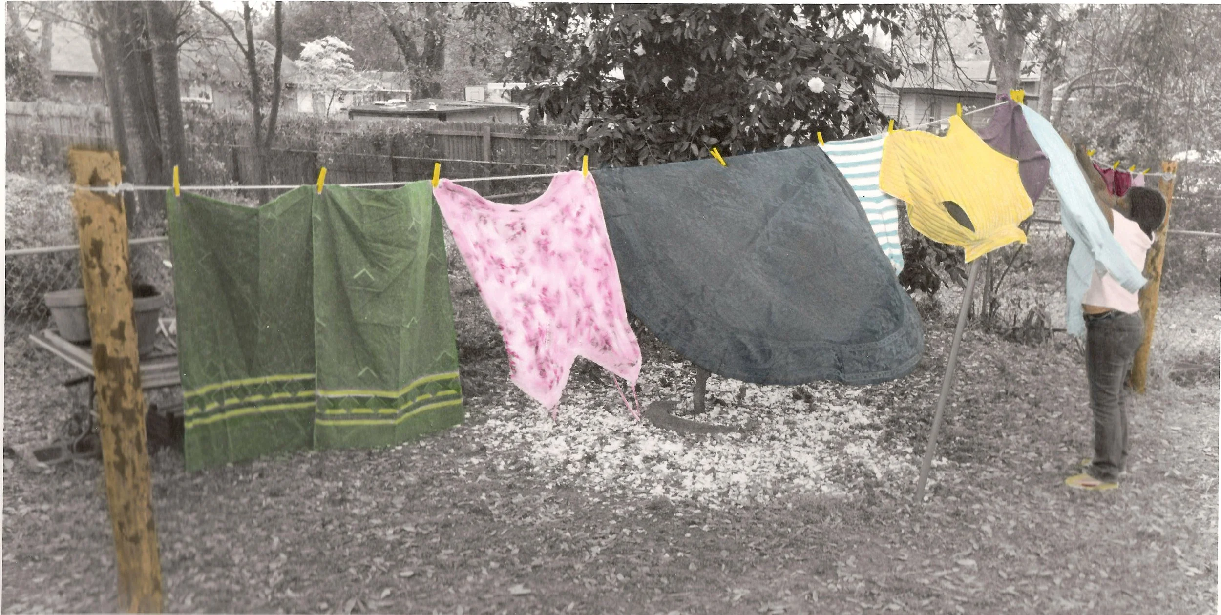Hand-Painted- "Sallie Ann's Laundry Line" Woman. Gullah. Colors. Linens. Daufuskie Island SC, Oils