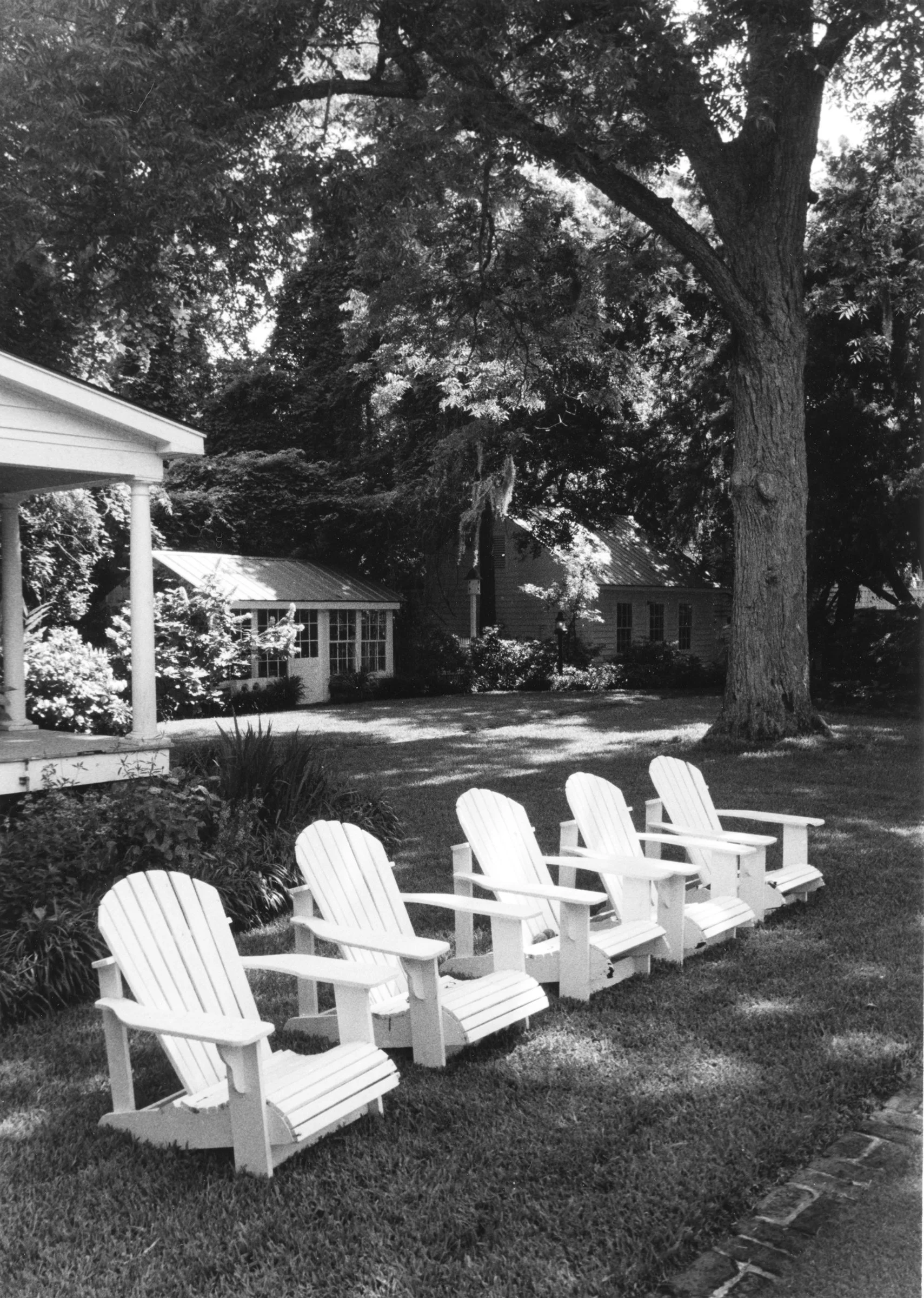 Classic B&W: "Quints" Row. Adirondack Chairs. Backyard. Beaufort, SC