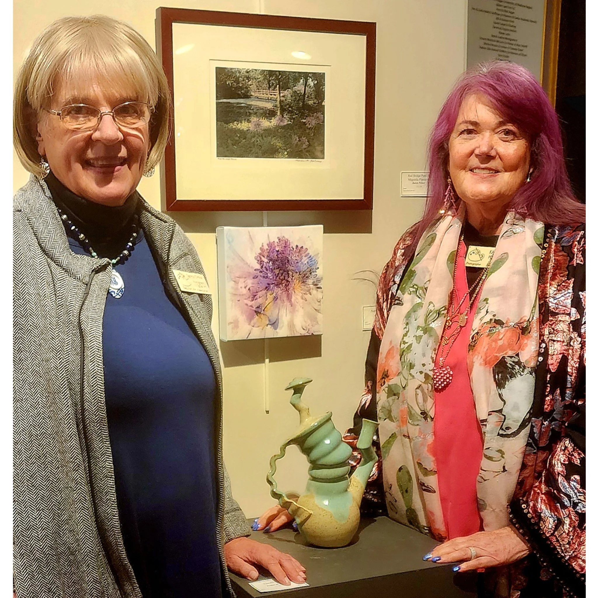 Sandy Dimke & Karen M. Peluso with their complementary impressionist art at the Beaufort Art Association Gallery's "First Friday" reception. January 2025
Pottery shown by Danny McSweeney
www.//mcsweeneyclaystudio.com/
www.dimkephoto.com

