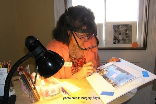 Karen M. Peluso. Hand-painting/coloring demonstration at the Beaufort Art Association Gallery 2007
Photo by Marge Boyle.