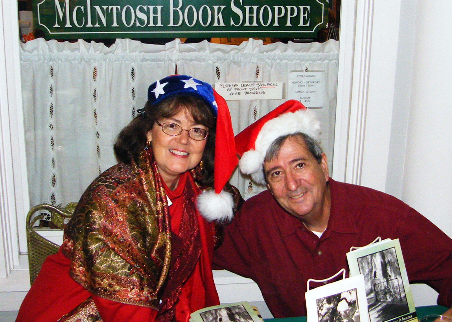 Karen M. Peluso with Wilson McIntosh, Proprietor (formerly), at Book Signing, "Night On the Town" Beaufort SC. 2008.
Both books, The Mother Face in the Mirror and Magnolia Plantation: A Journey, are available for purchase at the Beaufort Book Store
w