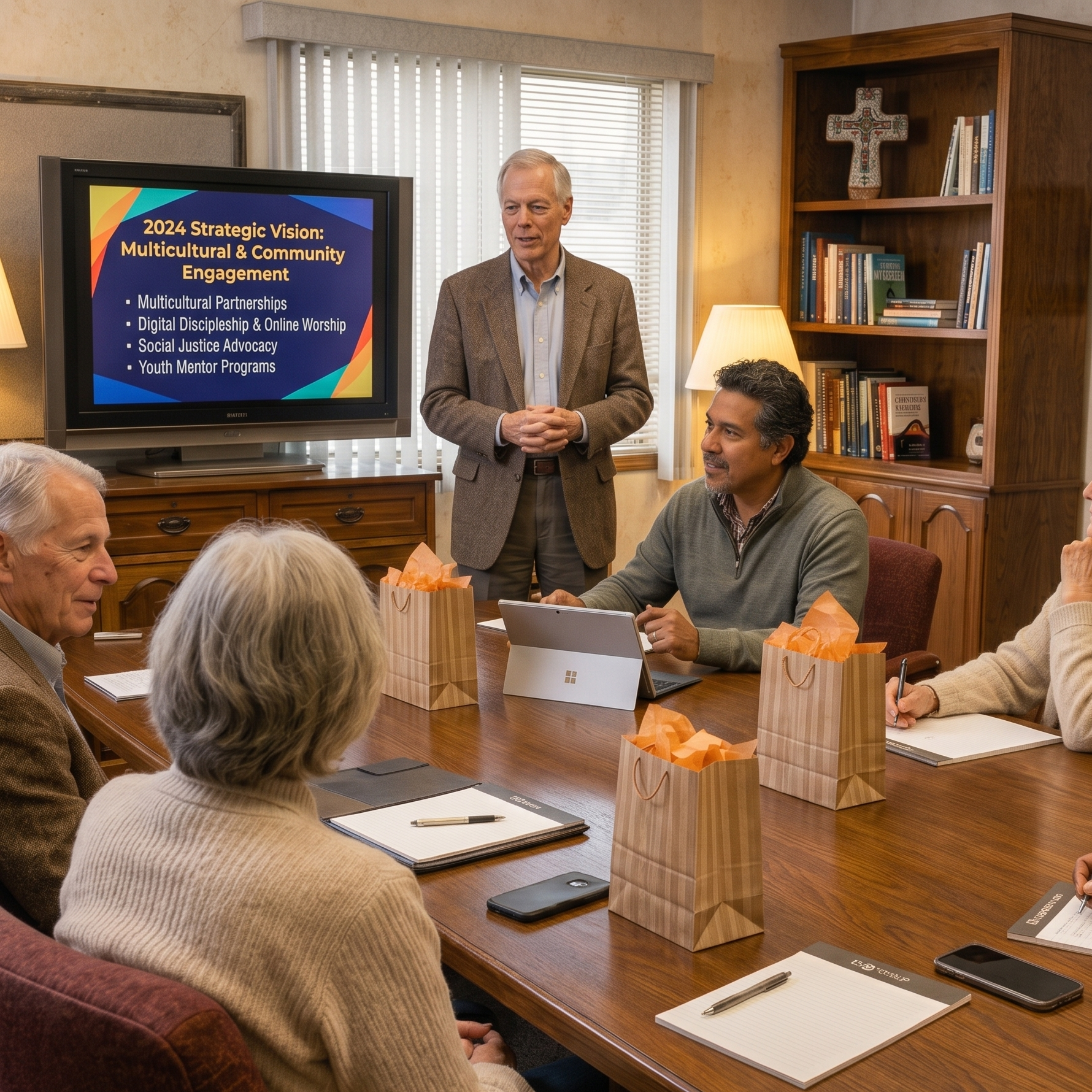 people sitting around a table enjoying a conversation about strategic vision