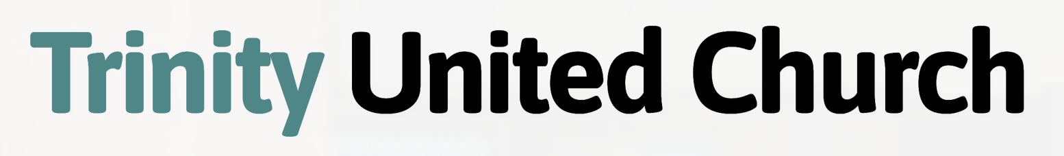 Logo for Trinity United Church with the words "Trinity" in teal and "United Church" in black.