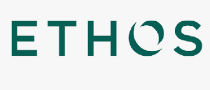 The word 'ETHOS' written in green and blue lettering on a white background.