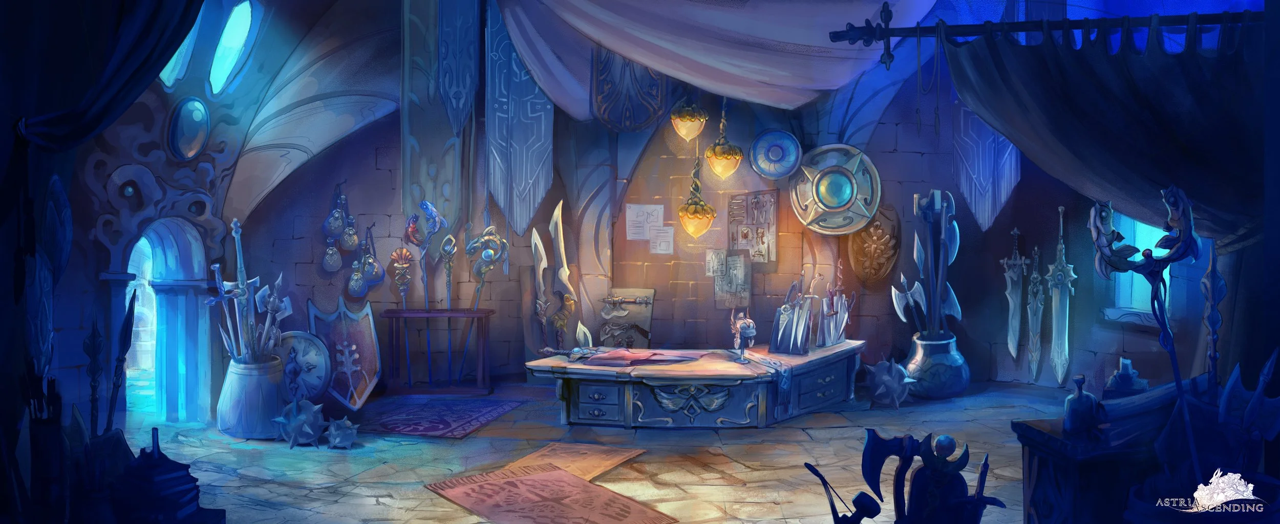 Background painting for Astria Ascending JRPG video game by Servane Altermatt