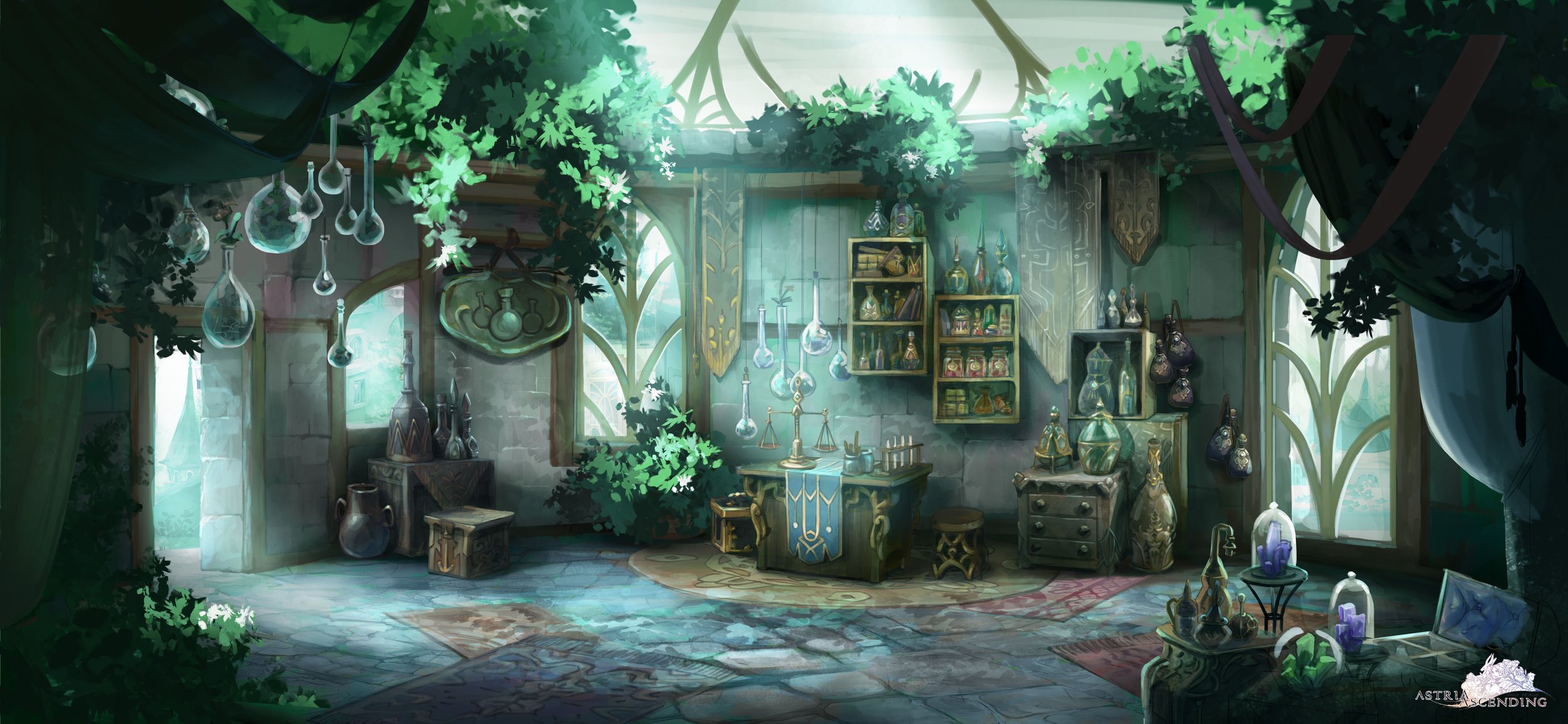 Background painting for Astria Ascending JRPG video game by Servane Altermatt