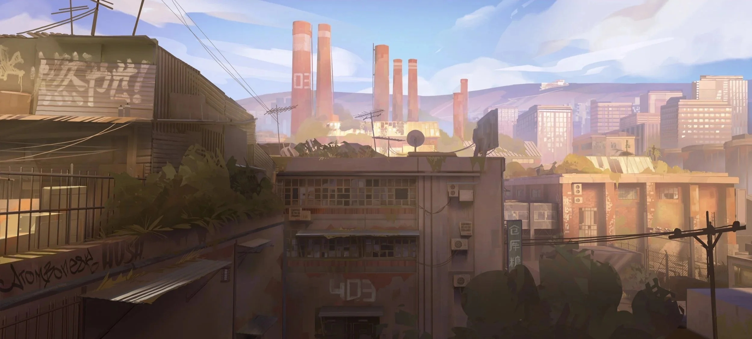 the squats - Sifu video game environment concept art by Servane Altermatt