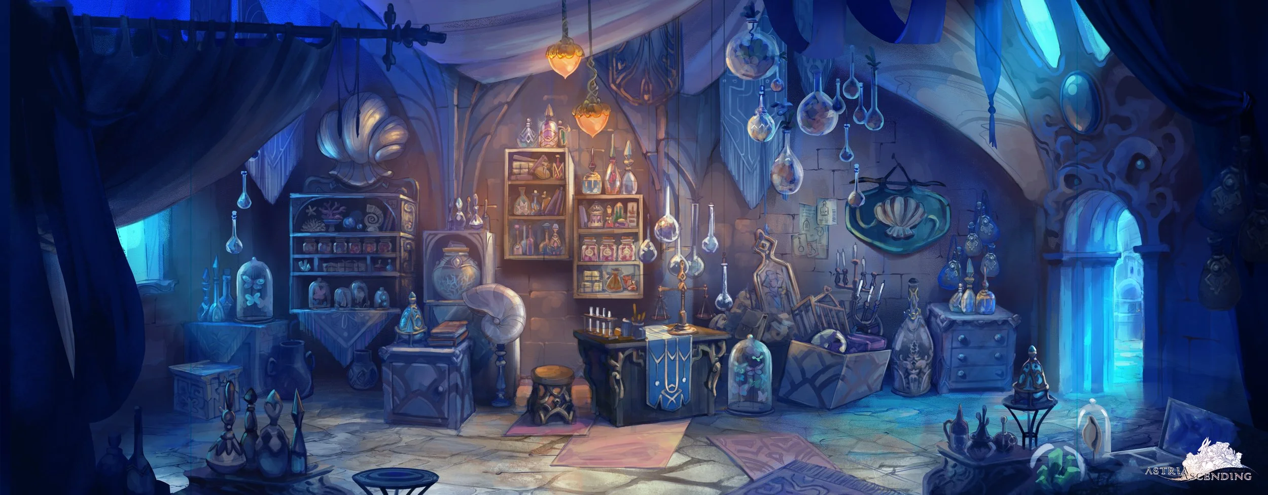 Background painting for Astria Ascending JRPG video game by Servane Altermatt